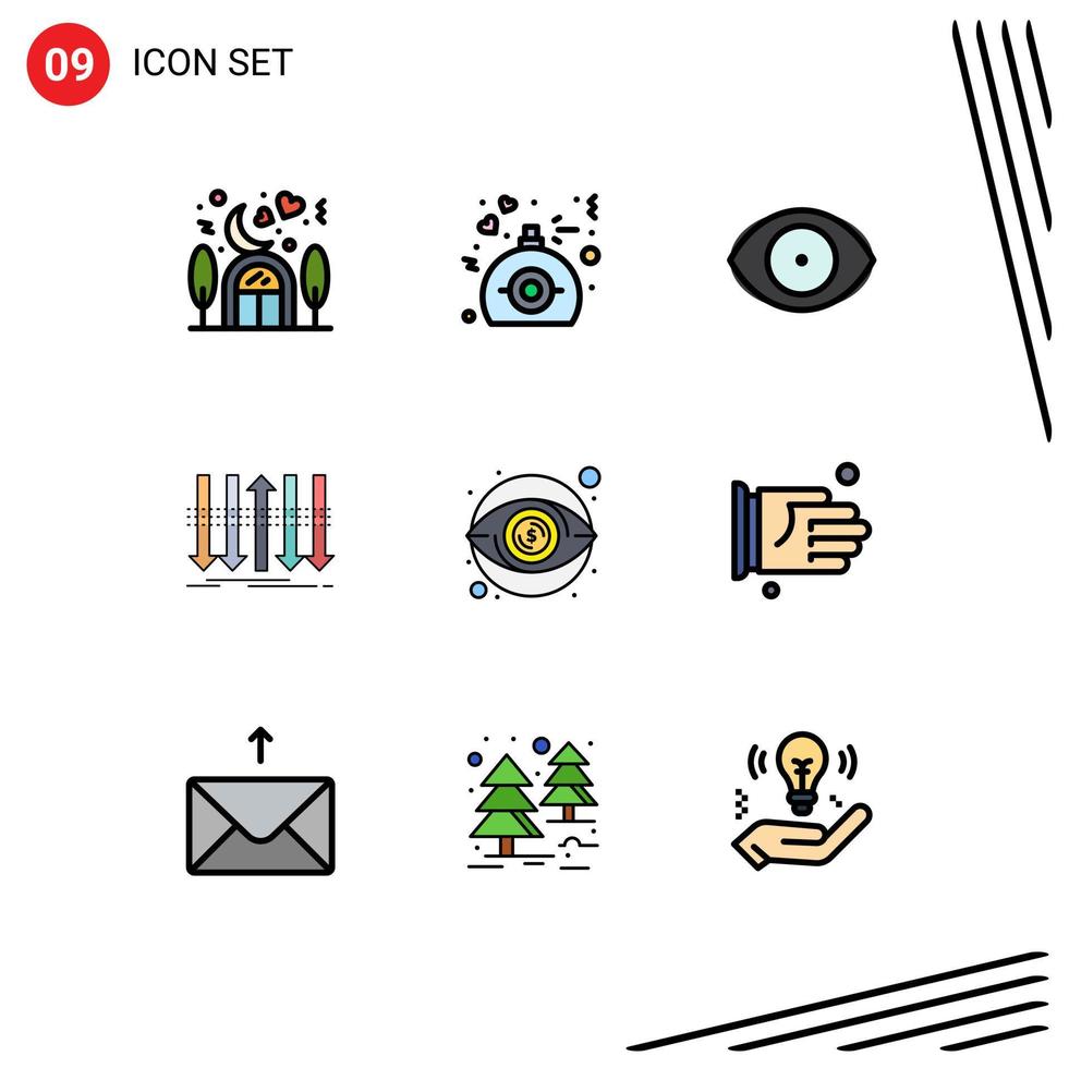 conjunto de 9 sinais de símbolos de ícones de interface do usuário modernos para elementos de design de vetor editável de seta de distinção de olho para a frente