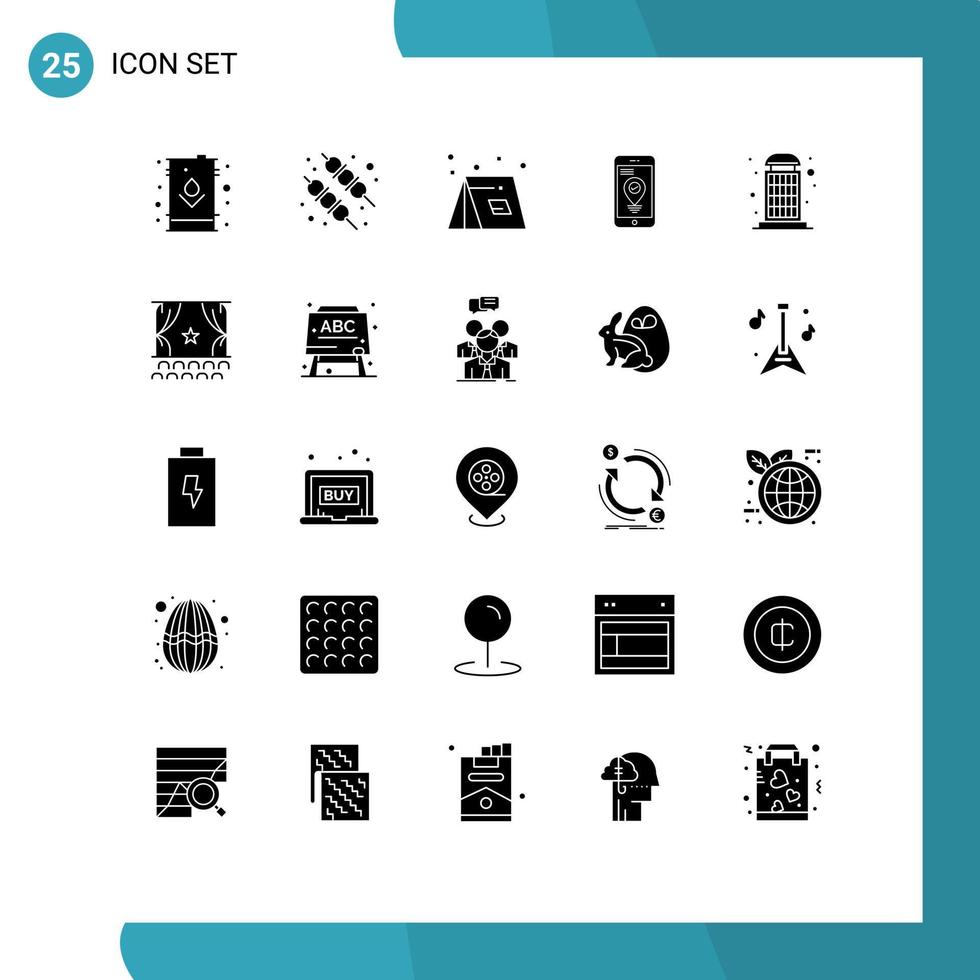 pacote de ícones vetoriais de estoque de 25 sinais e símbolos de linha para localização de acampamento de ponteiro de cabine elementos de design de vetores editáveis de viagem