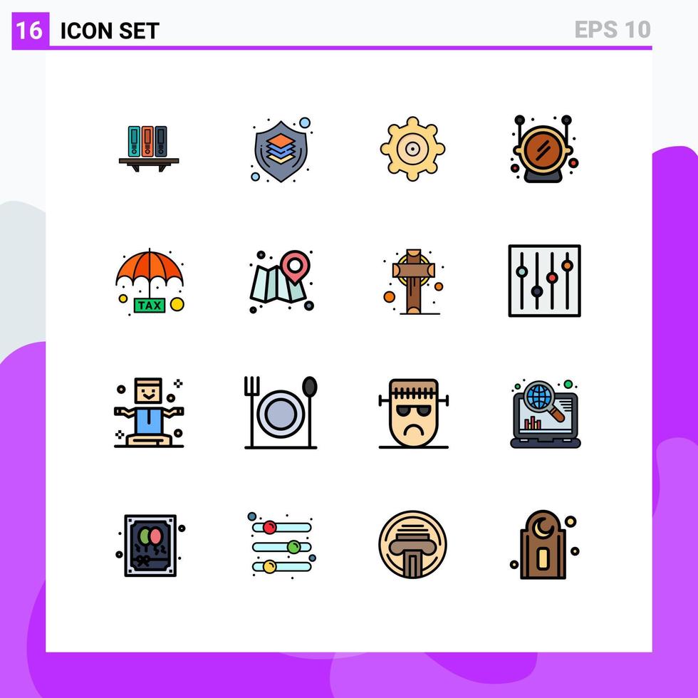 pacote de 16 sinais e símbolos modernos de linhas cheias de cores planas para mídia impressa na web, como configuração de capacete de design de espaço de evasão, elementos de design de vetores criativos editáveis