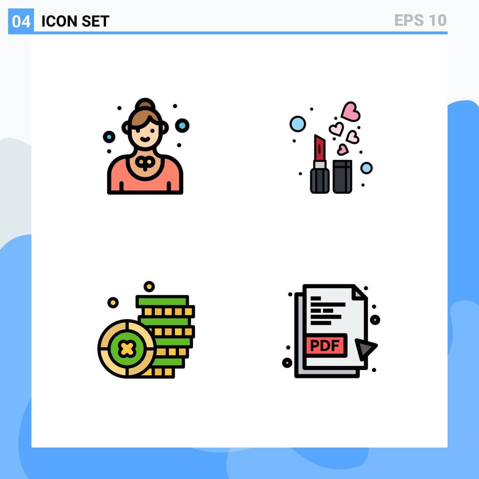 pacote de interface do usuário de 4 cores planas básicas de linhas preenchidas de elementos de design de vetores editáveis de dinheiro cosmético de serviço de moeda de catering
