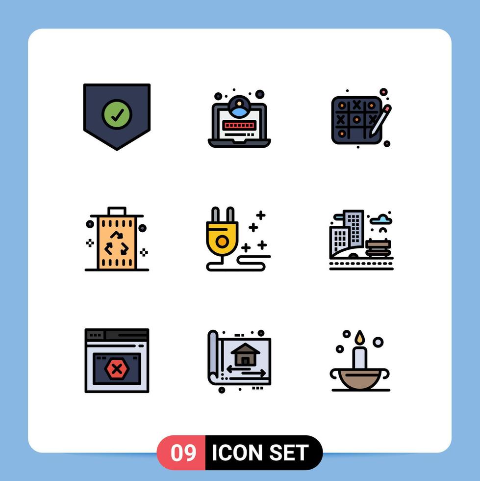 conjunto de 9 sinais de símbolos de ícones de interface do usuário modernos para marketing plug hobbies reciclar elementos de design de vetores editáveis de lixo