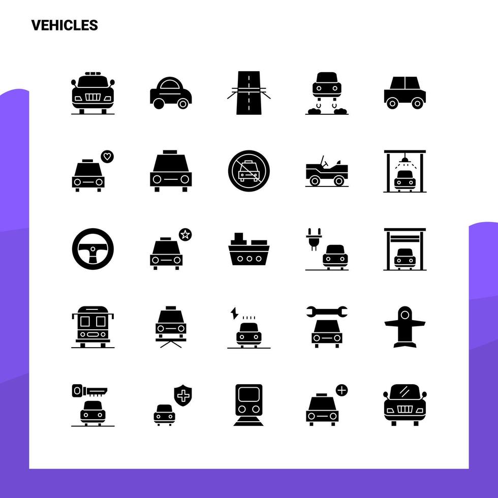 Conjunto de ícones de 25 veículos modelo de ilustração vetorial de ícone de glifo sólido para web e ideias móveis para empresa de negócios vetor