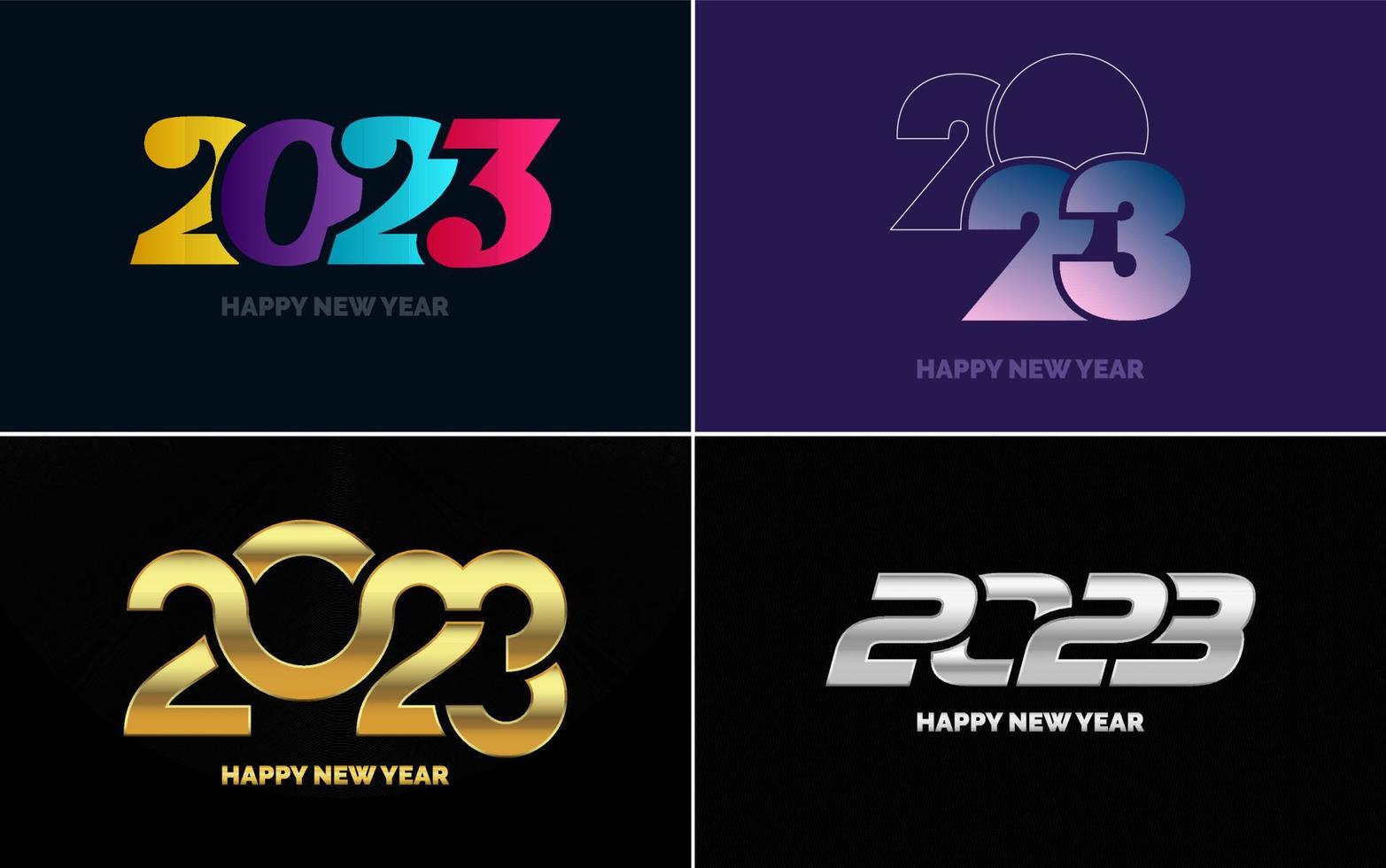 conjunto de design de logotipo 2023 feliz ano novo. modelo de design de número 2023. decoração de natal 2023 símbolos de feliz ano novo. design moderno de natal para banner. rede social. capa e calendário vetor