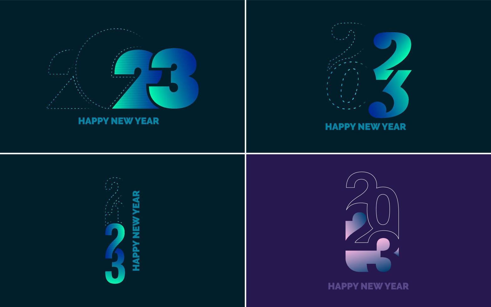 grande conjunto de design de texto de logotipo de feliz ano novo de 2023. modelo de design de número 2023. coleção de símbolos de feliz ano novo de 2023 vetor