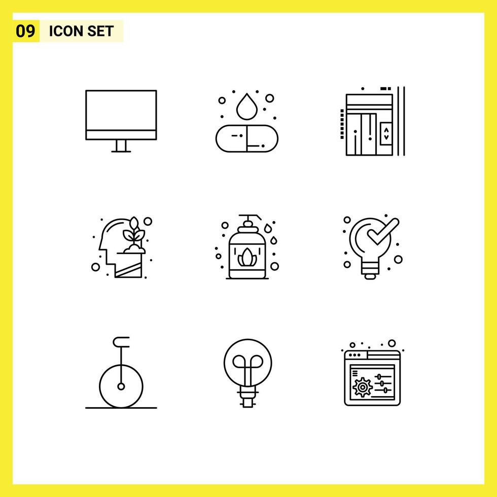 9 ícones criativos, sinais modernos e símbolos de crescimento, investimento, medicina, elementos de design de vetores editáveis