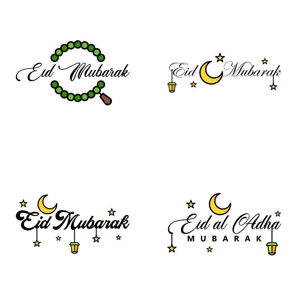 4 melhores frases de eid mubarak dizendo texto de citação ou letras decorativas fontes decorativas script vetorial e tipografia manuscrita cursiva para projetos brochuras banner panfletos e camisetas vetor