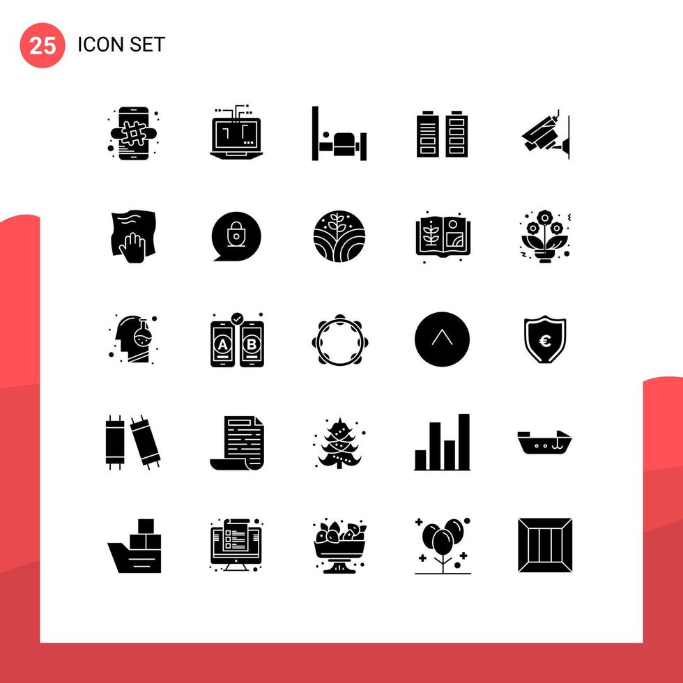 conjunto de 25 sinais de símbolos de ícones de interface do usuário modernos para cama de câmera de segurança elementos de design de vetores editáveis de bateria completa