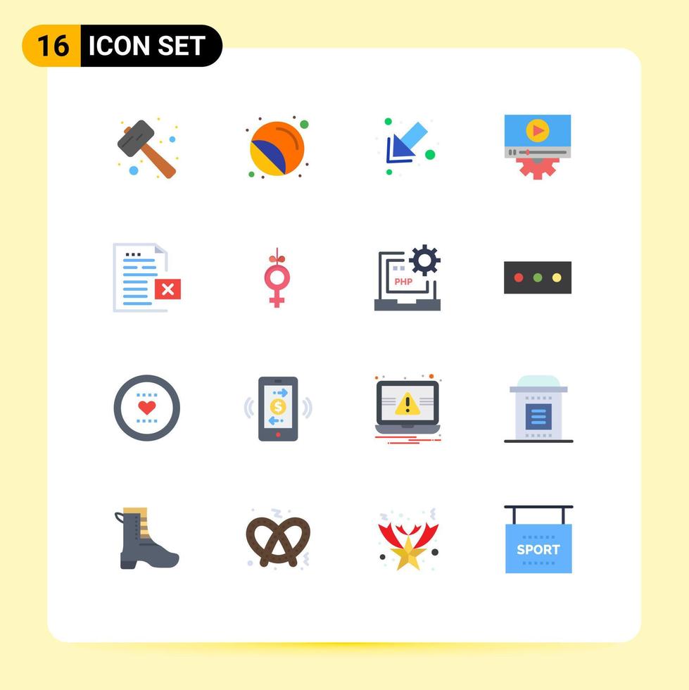 conjunto moderno de pictograma de 16 cores planas de impressão de configuração de dados jogar à esquerda pacote editável de elementos de design de vetores criativos