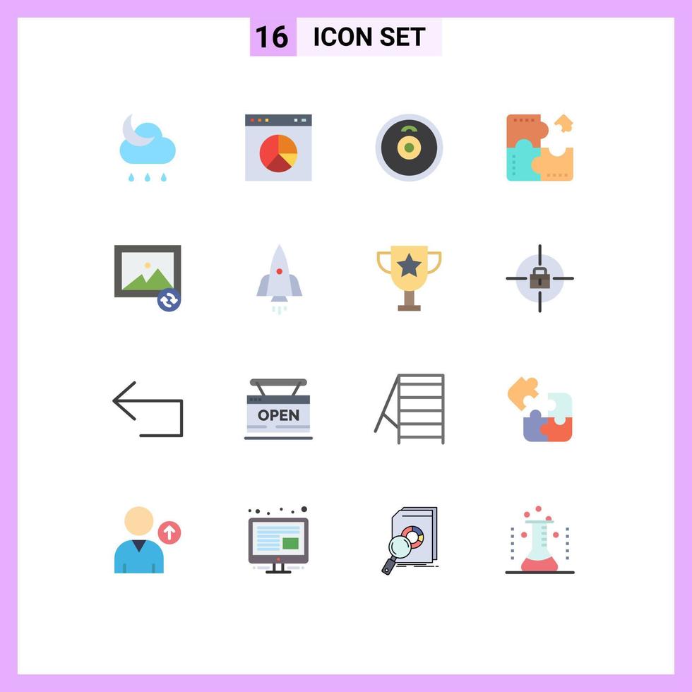 pacote de linha vetorial editável de 16 cores planas simples de aplicativo de quebra-cabeça de barra de quebra-cabeça de foto pacote editável de elementos de design de vetores criativos