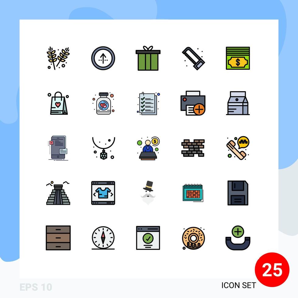 pacote de interface do usuário de 25 cores planas de linha preenchida básica de encanamento de dinheiro ui encanador presente elementos de design de vetores editáveis