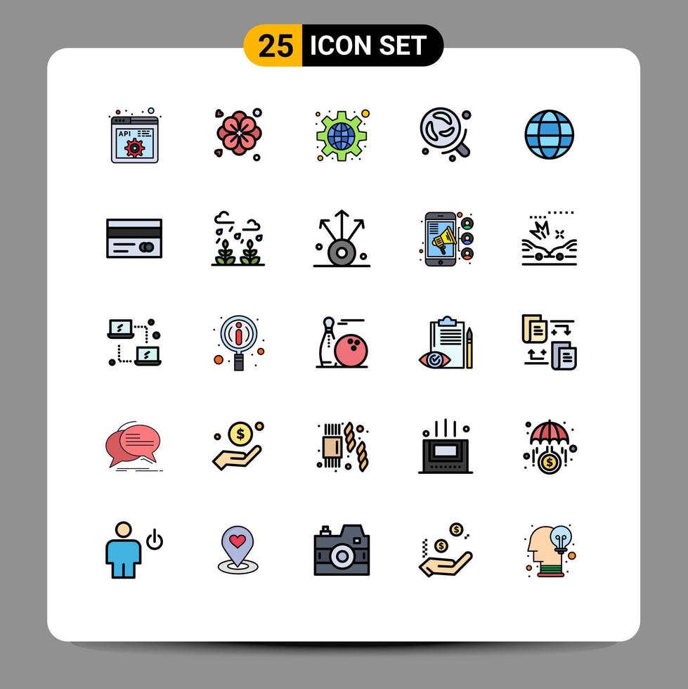 25 interface do usuário linha cheia pacote de cores planas de sinais e símbolos modernos de elementos de design de vetores editáveis de laboratório de ciência global globo da web