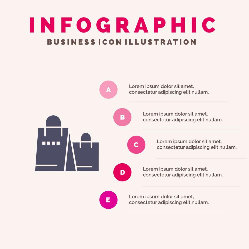 modelo de apresentação de infográficos de loja de compras bolsa bolsa apresentação de 5 passos vetor