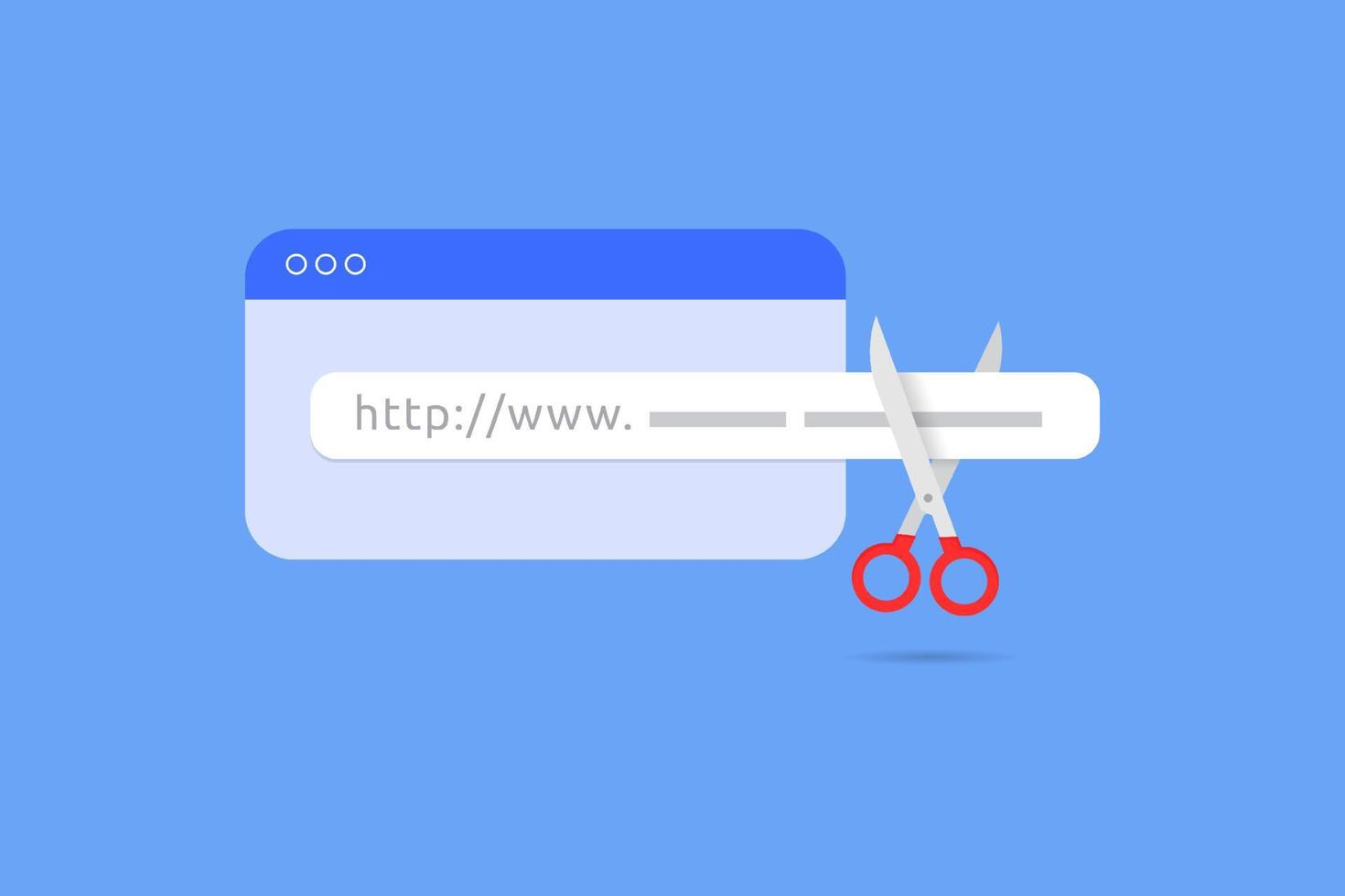 urls curtos e personalizados, tecnologia e gerador de encurtador de url, tesoura corta uma barra de endereço ou link para torná-lo mais curto vetor