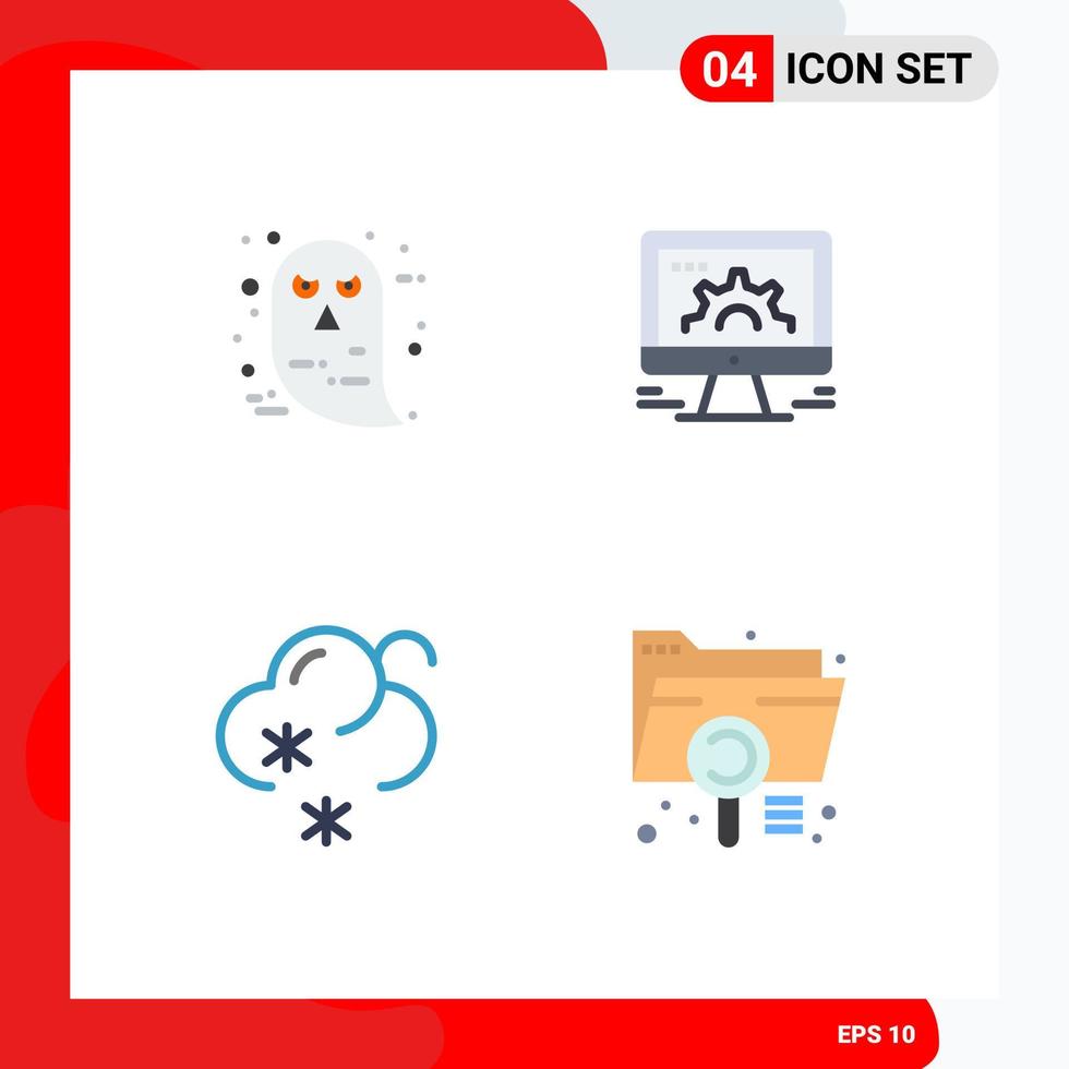 pacote de linha vetorial editável de 4 ícones planos simples de previsão de personagem configurações de halloween clima elementos de design vetorial editável vetor
