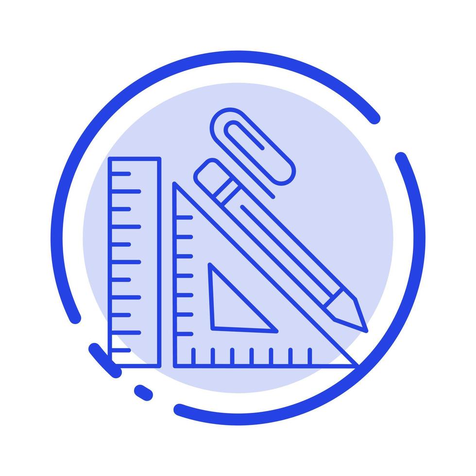 escala construção lápis reparação régua clipe linha pontilhada azul linha ícone vetor