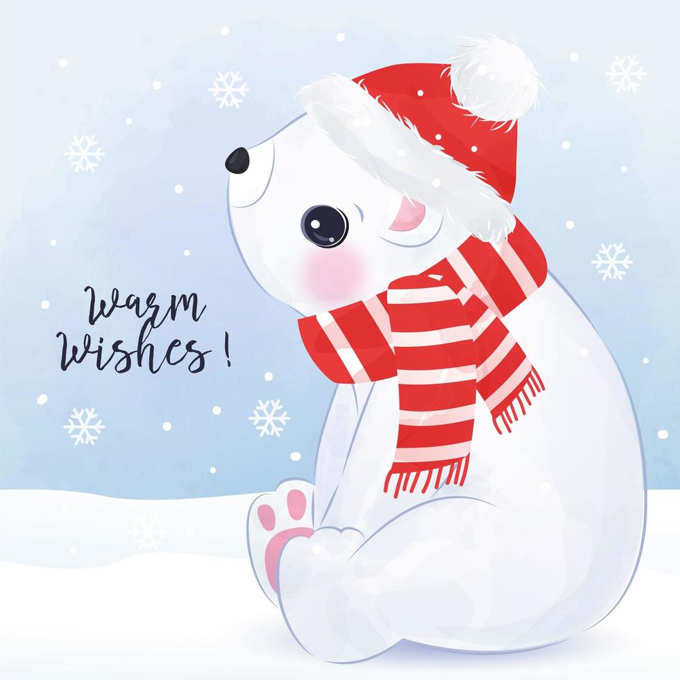 cartão de natal com urso polar fofo vetor