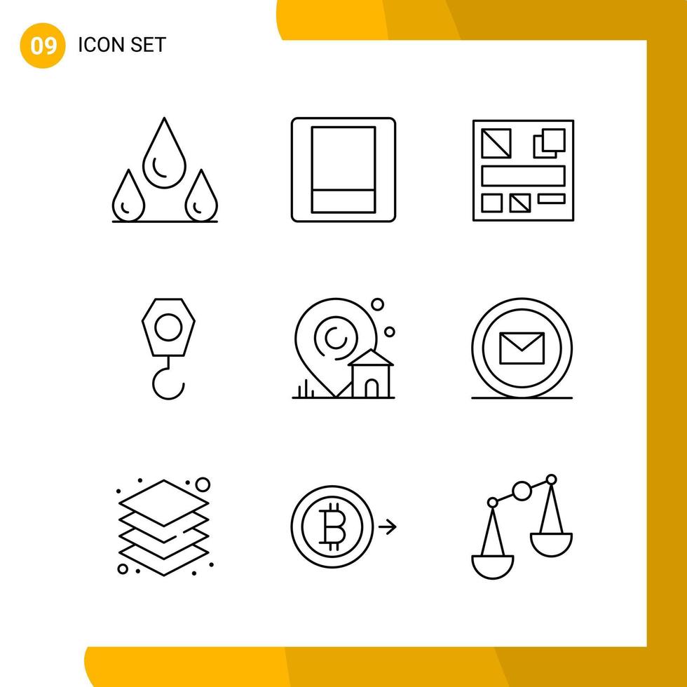 9 símbolos de contorno do pacote de ícones de estilo de linha de conjunto de ícones isolados em fundo branco para design de site responsivo vetor