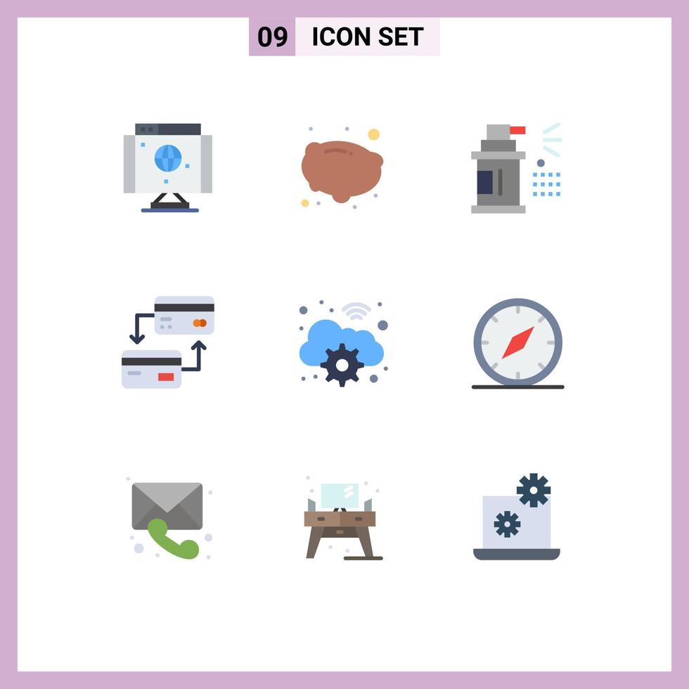 conjunto de pictogramas de 9 cores planas simples de elementos de design de vetores editáveis de crédito de carro em nuvem wifi