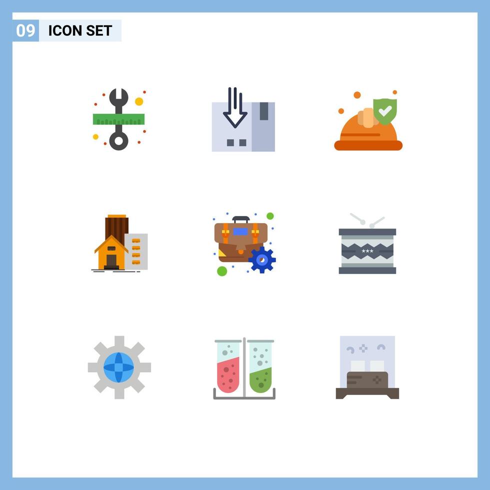 pacote de interface do usuário de 9 cores planas básicas de elementos de design de vetores editáveis de escudo de serviços imobiliários de escritório