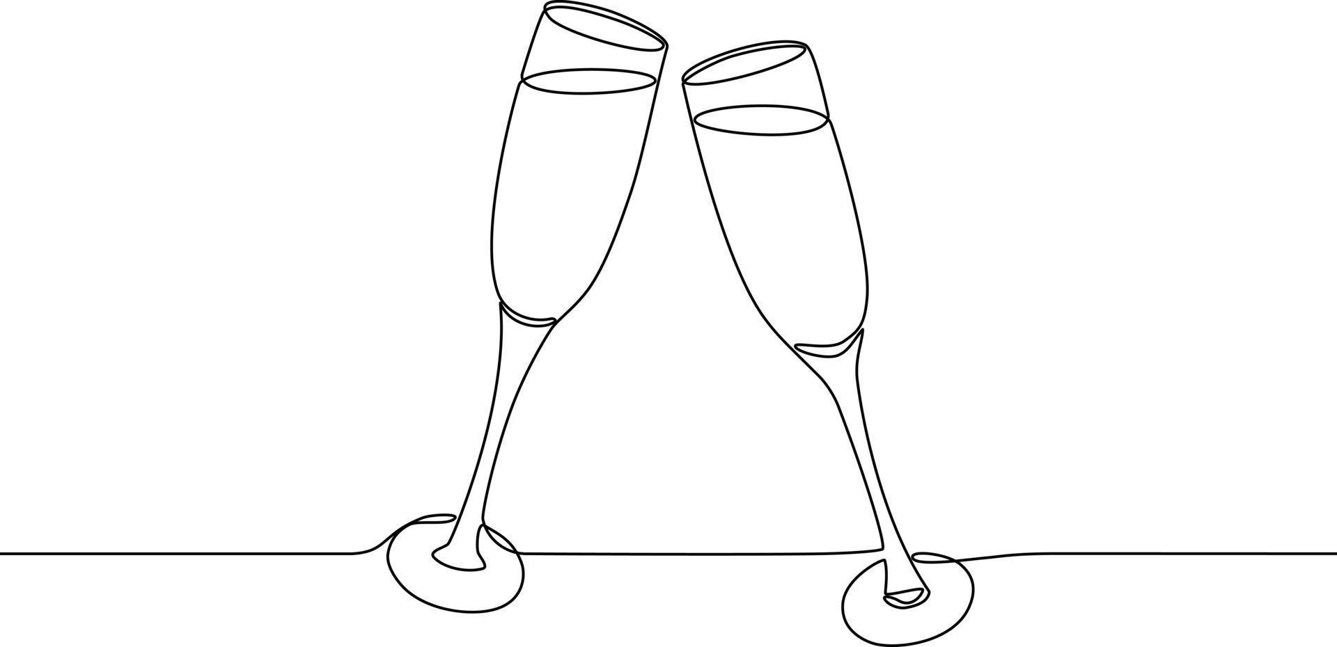 duas taças de champanhe vetor de linha contínua
