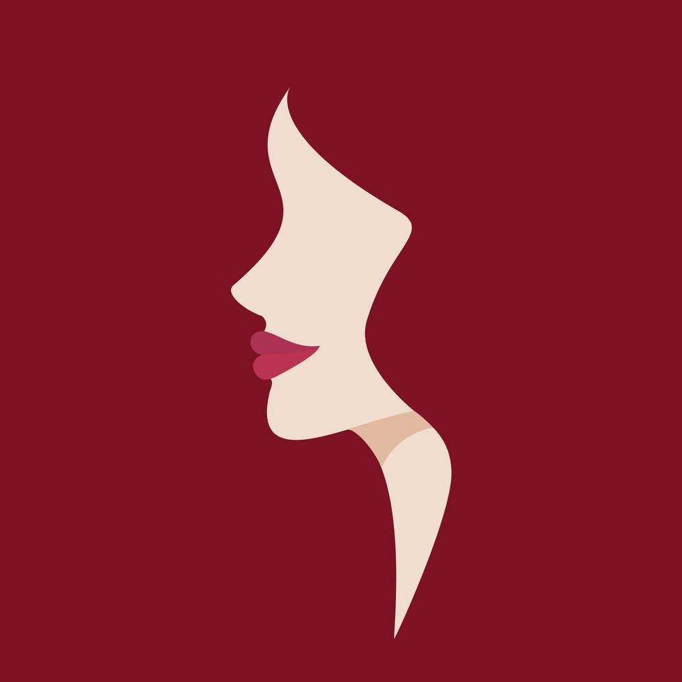 silhueta de mulher abstrata sobre fundo vermelho. cabelo vermelho. lábios. feminilidade vetor
