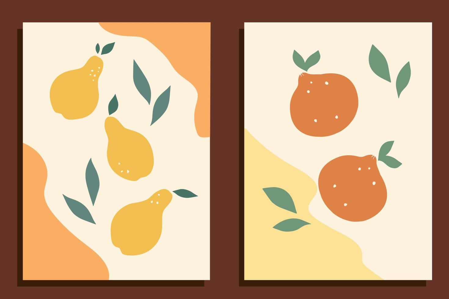 peras e laranjas desenhadas à mão em plano de fundo texturizado. arte vetorial vetor