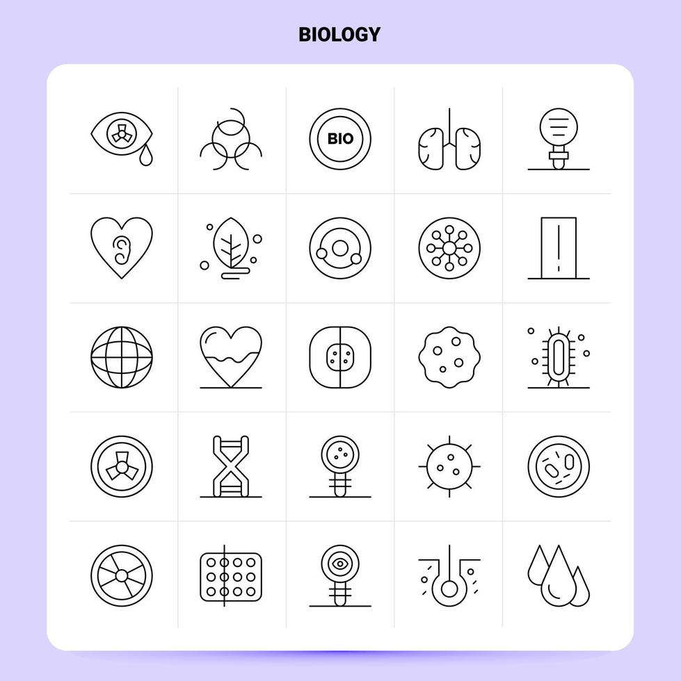 delinear 25 conjunto de ícones de biologia vetor design de estilo de linha ícones pretos conjunto de pictograma linear pacote de ideias de negócios móveis e web design ilustração vetorial