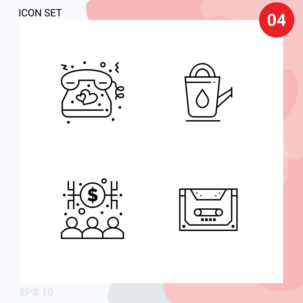 conjunto de pictogramas de 4 cores planas de linha preenchida simples de elementos de design de vetores editáveis de dinheiro de chuveiro de casamento capitalista de coração