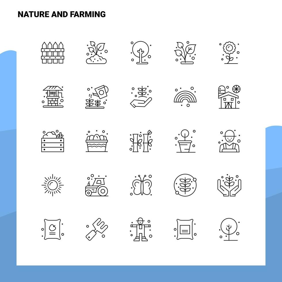 conjunto de ícones de linha de natureza e agricultura conjunto 25 ícones design de estilo de minimalismo vetorial conjunto de ícones pretos pacote de pictograma linear vetor
