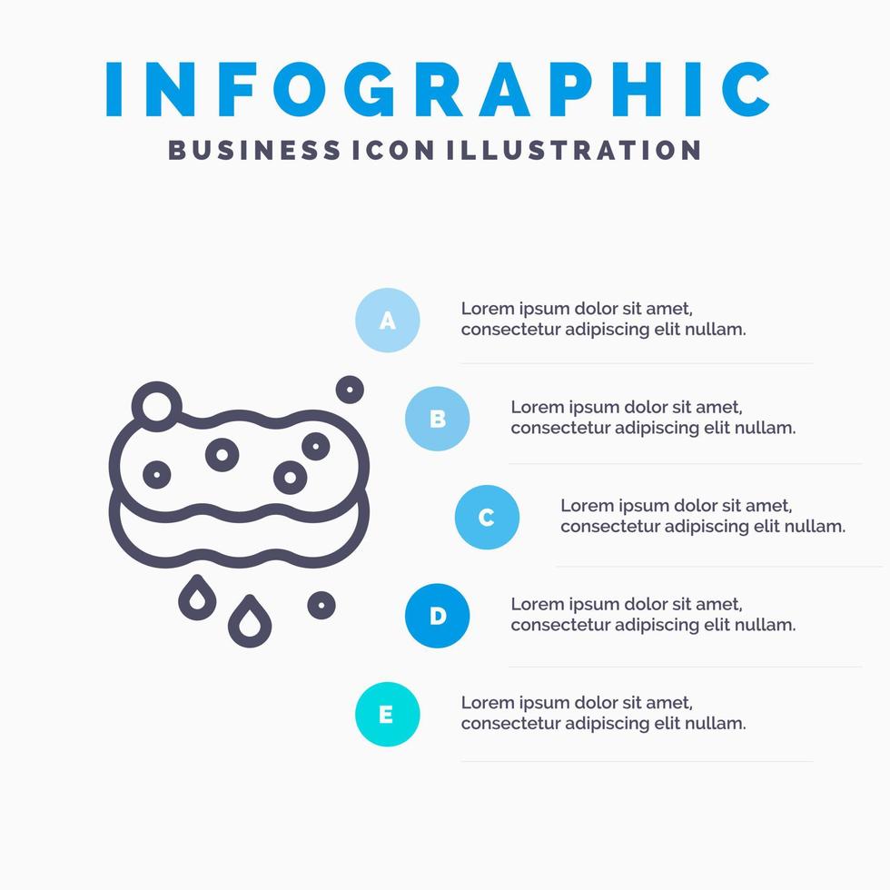 ícone de linha de lavagem de esponja de limpeza limpa com fundo de infográficos de apresentação de 5 etapas vetor