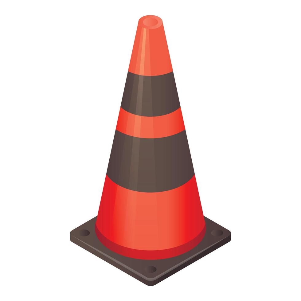 ícone de cone de estrada preto vermelho, estilo isométrico vetor