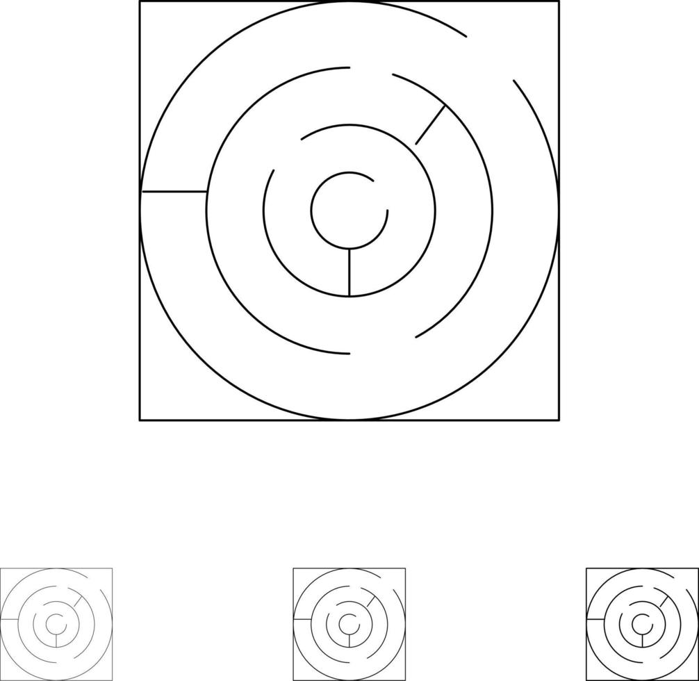 labirinto, mapa, labirinto, estratégia, padrão, negrito e fino, linha preta, conjunto de ícones vetor