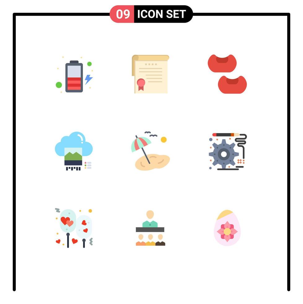 9 pacote de cores planas de interface de usuário de sinais e símbolos modernos de elementos de design de vetores editáveis de comida de palma de primavera