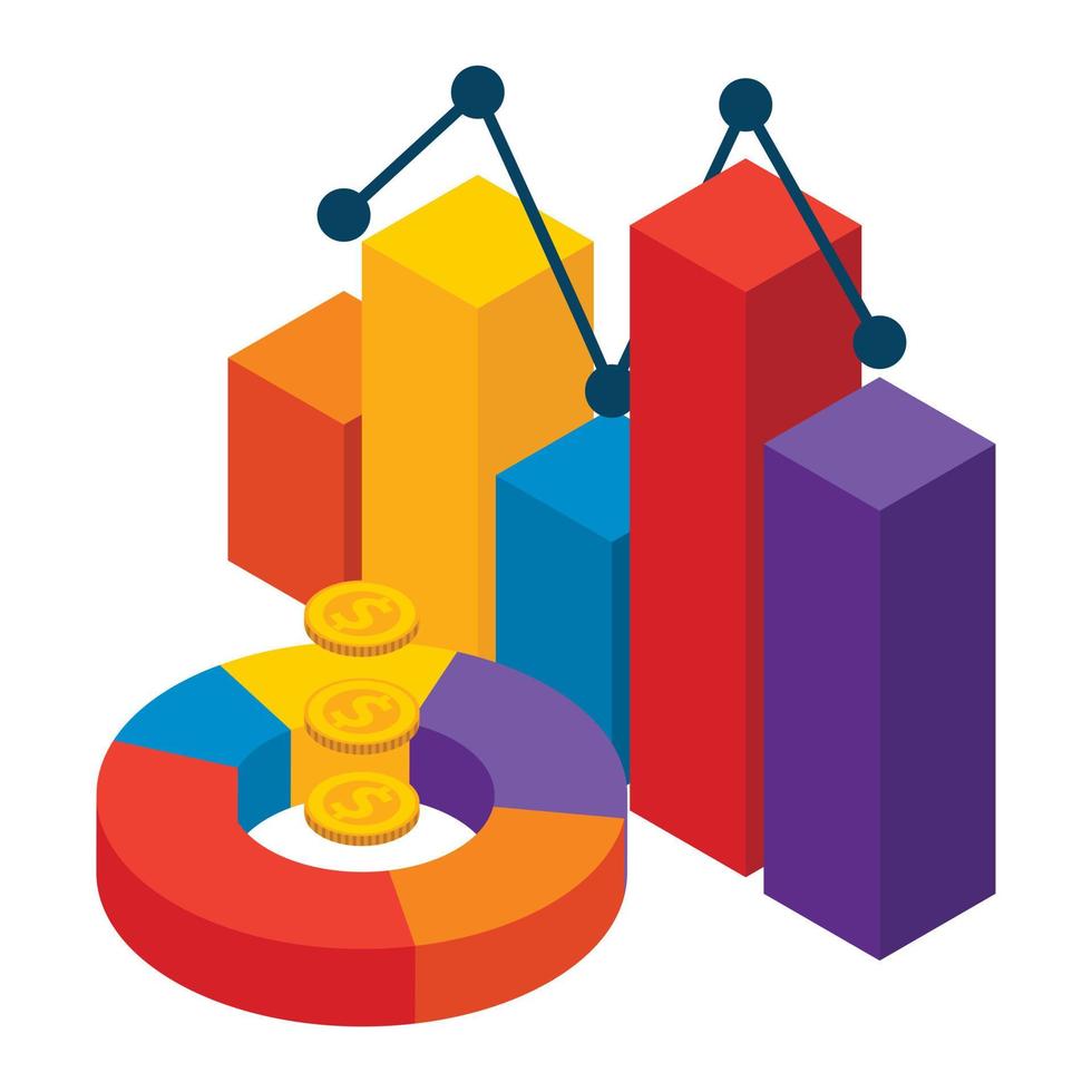 ícone do gráfico financeiro, estilo isométrico vetor