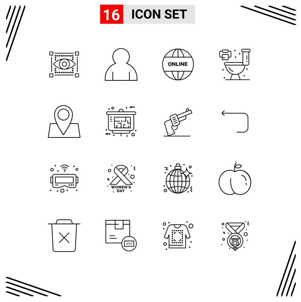 conjunto de 16 sinais de símbolos de ícones de interface do usuário modernos para localização de bloqueio de pads férias on-line vivendo elementos de design de vetores editáveis