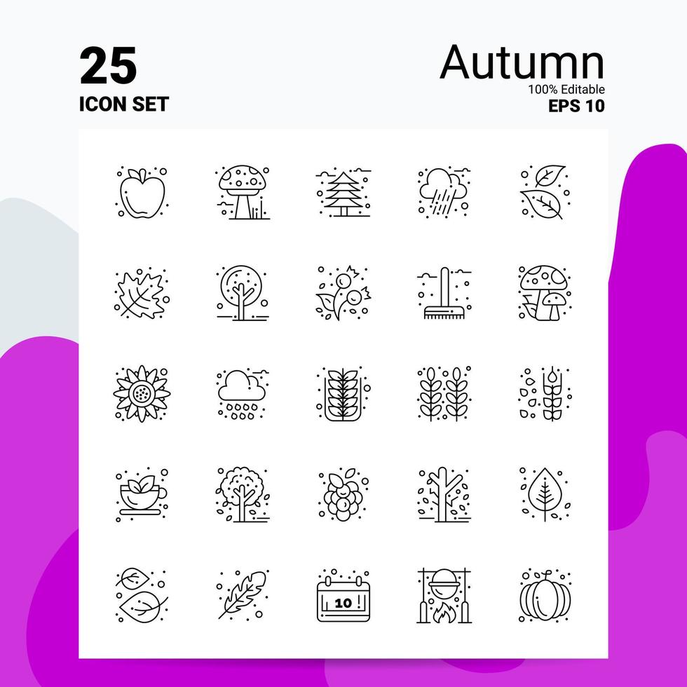 25 conjunto de ícones de outono 100 eps editáveis 10 arquivos de conceito de logotipo de negócios idéias de design de ícone de linha vetor