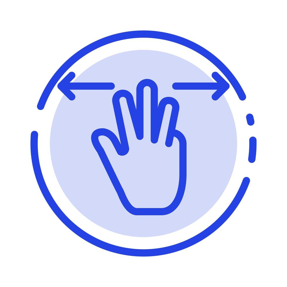 gestos mão móvel três dedos linha pontilhada azul linha ícone vetor