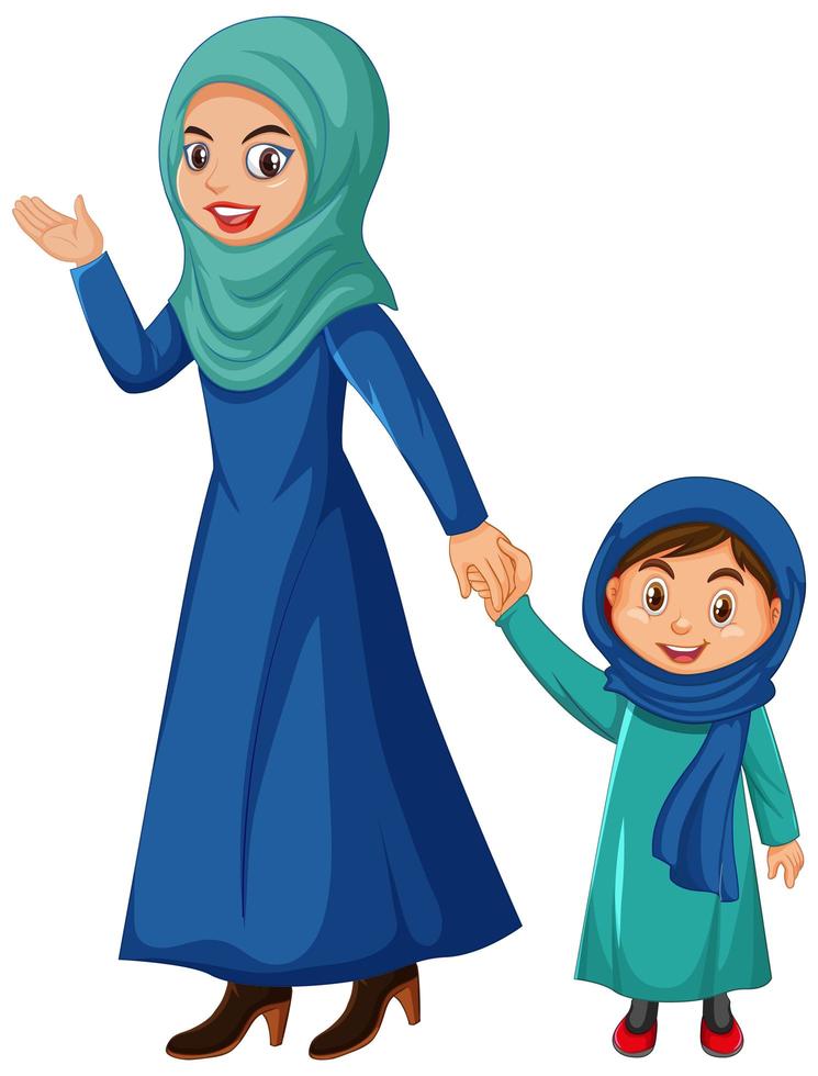 mãe muçulmana e criança personagem de desenho animado vetor