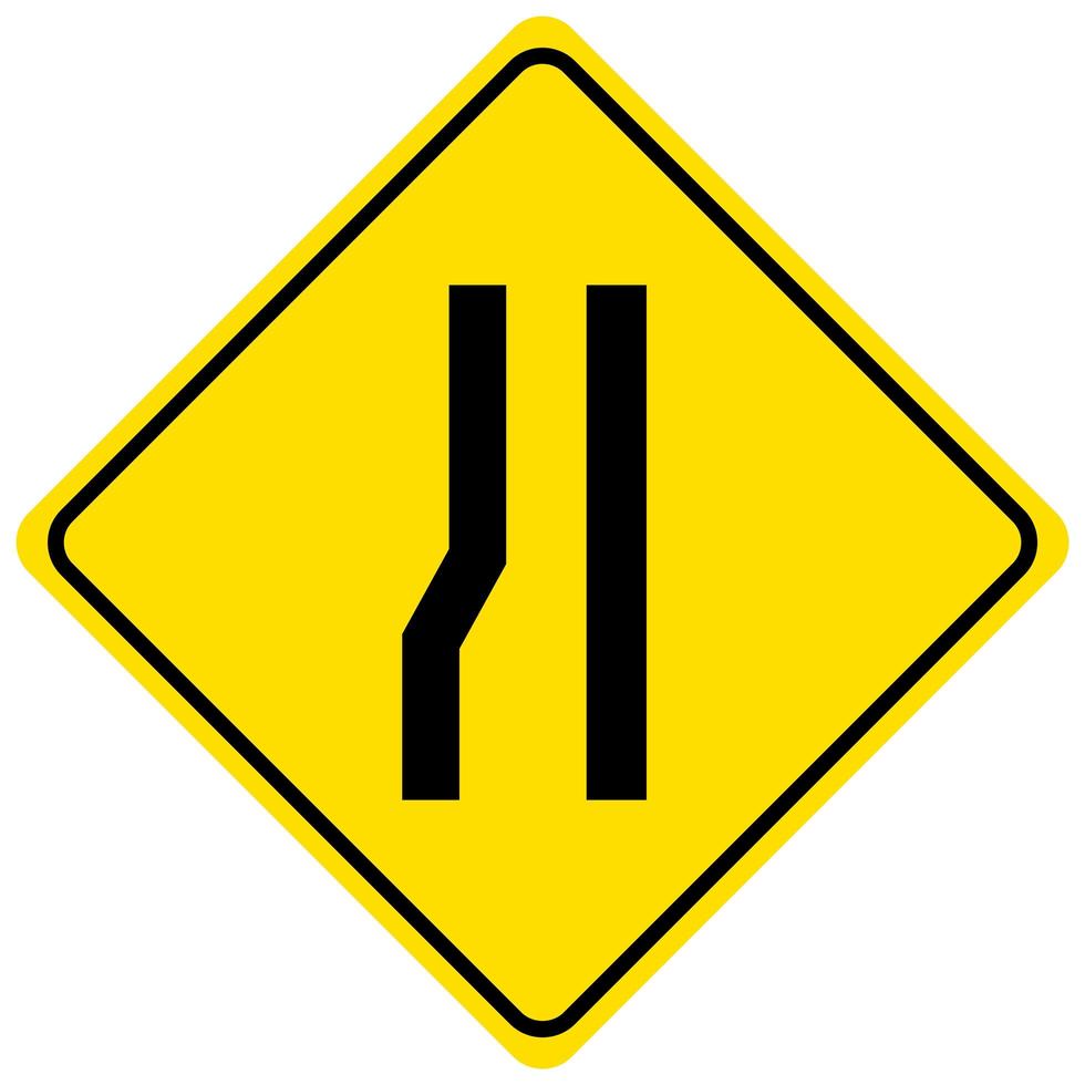 sinal de alerta para um estreitamento de estrada à esquerda em fundo branco vetor