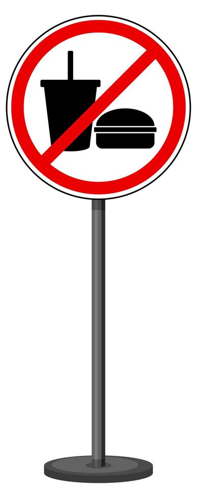 Proibido comer ou beber sinal com suporte isolado no fundo branco vetor