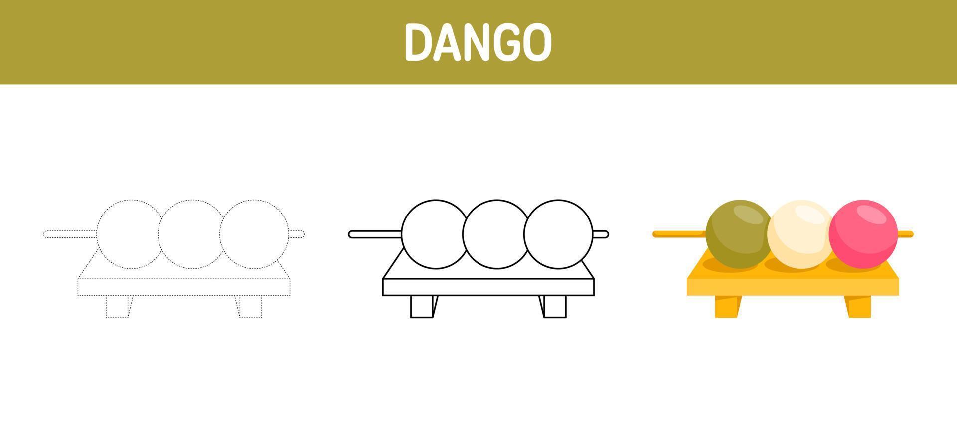 planilha de rastreamento e coloração dango para crianças vetor