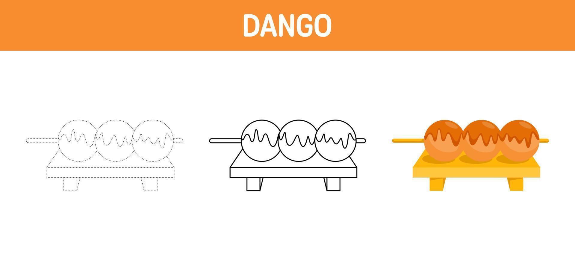 planilha de rastreamento e coloração dango para crianças vetor