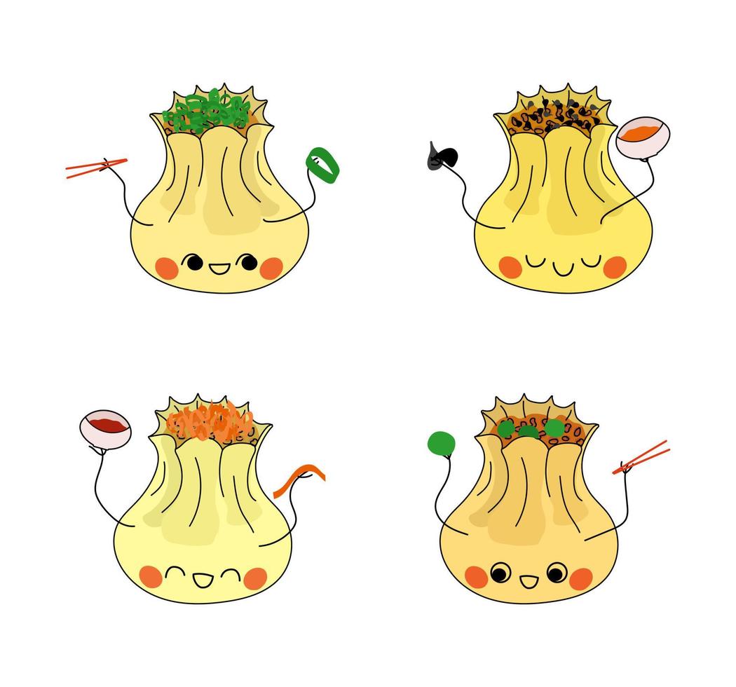 siu mai dim sum personagens de bolinhos cozidos no vapor ilustração vetorial vetor