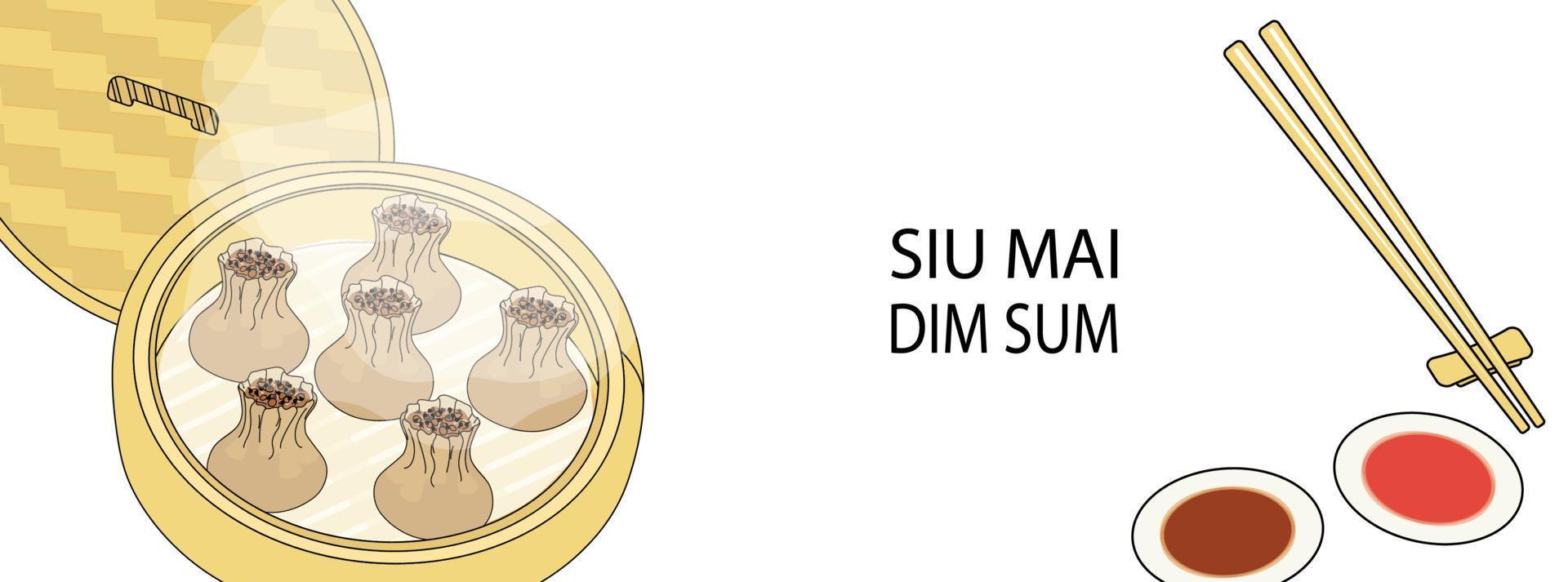 siu mai dim sum ilustração em vetor de fundo de bolinhos cozidos no vapor