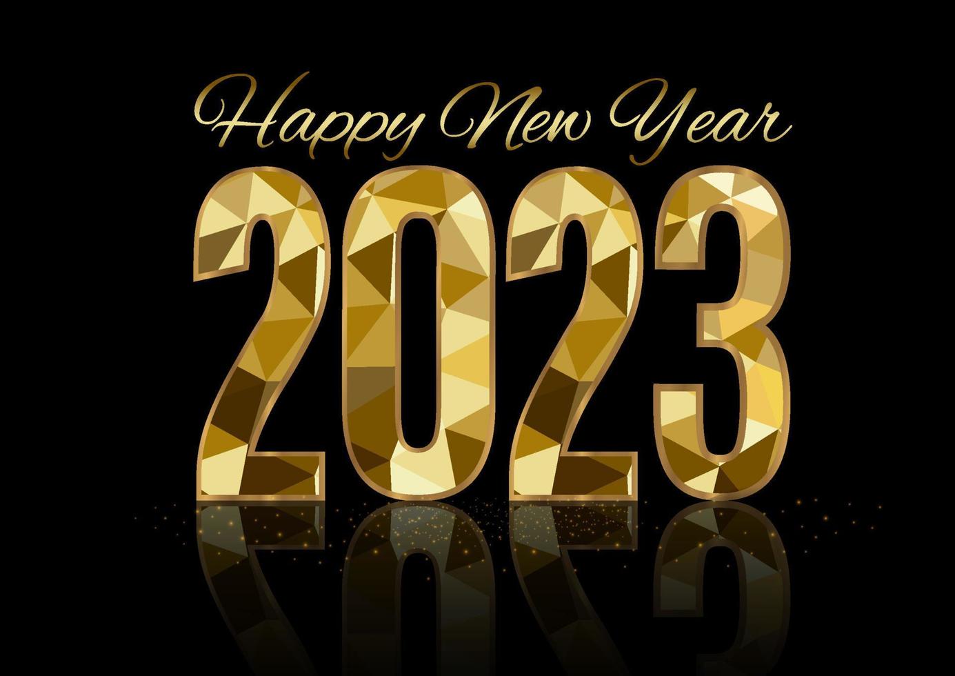 2023 feliz ano novo design de plano de fundo. cartão postal, banner, cartaz. letras manuscritas, design, espumante, ouro, estrela. vetor