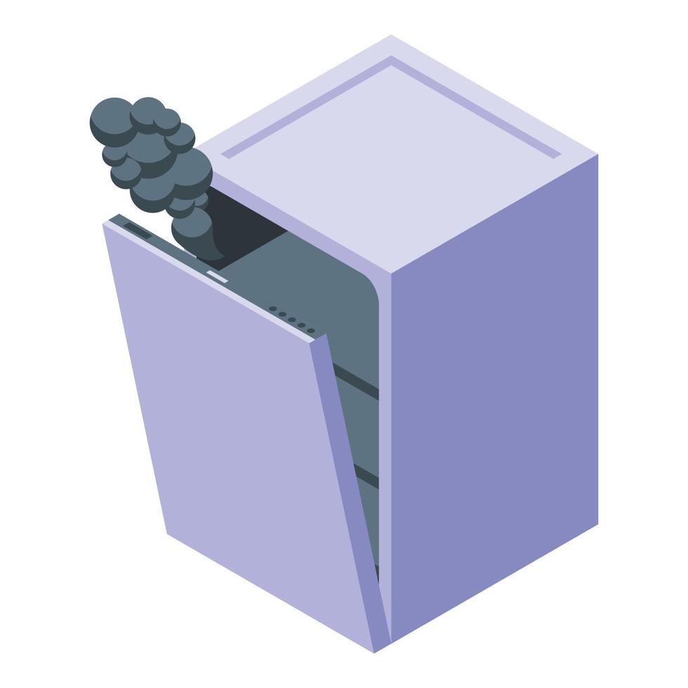 vetor isométrico de ícone de máquina de lavar louça fumando. consertar máquina