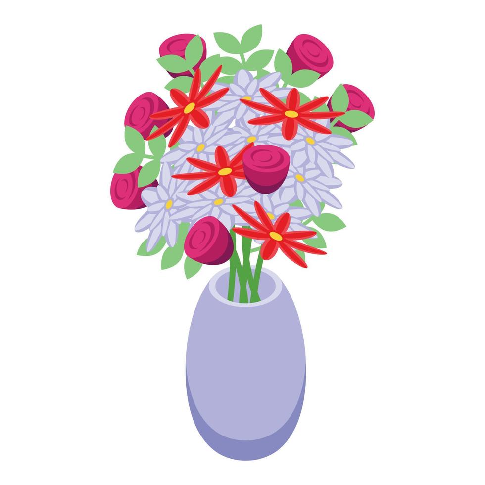 vetor isométrico de ícone de vaso de flor. presente vermelho