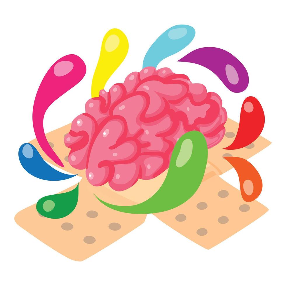 vetor isométrico do ícone da neurofisiologia. cérebro humano realista com gota colorida