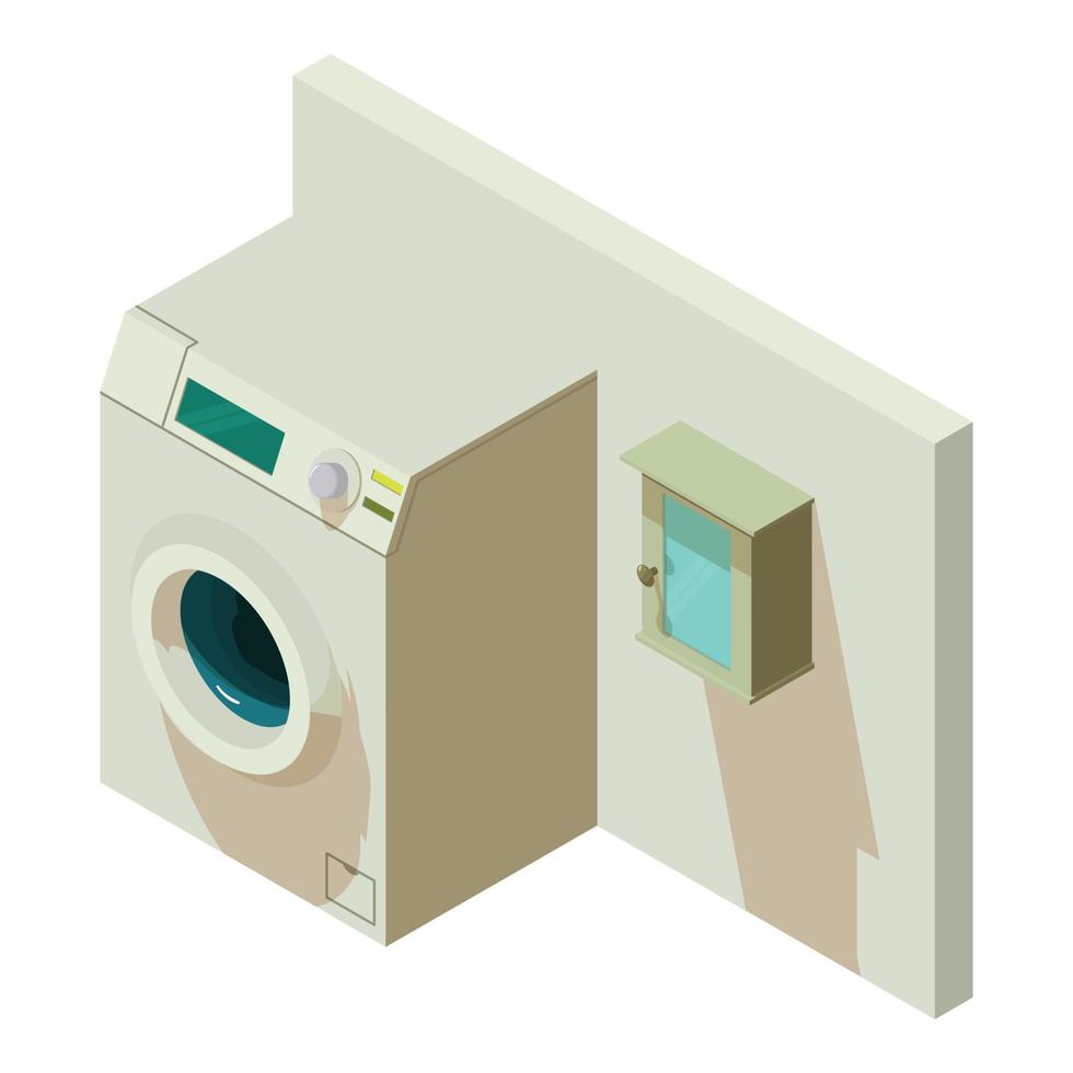 vetor isométrico de ícone de eletrodomésticos. máquina de lavar moderna e prateleira de parede