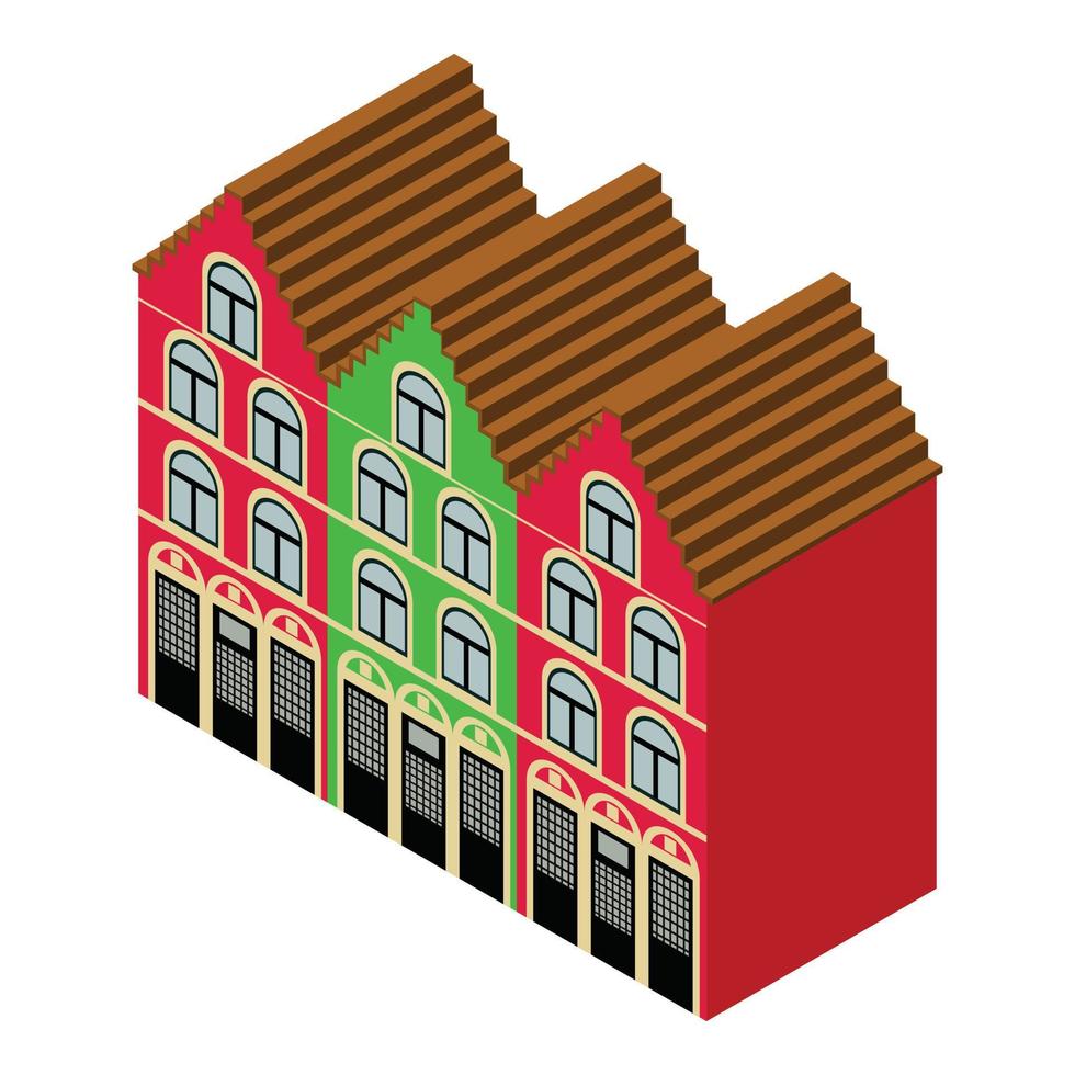 vetor isométrico do ícone da arquitetura belga. tradicional casa colorida da Bélgica